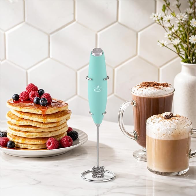 Zulay Kitchen Powerful Milk Frother Wand With Duracell Batteries - Ultra Fast Handheld Drink Mixer - Electric Whisk Foam Maker for Coffee, Lattes, Cappuccino & Matcha - Triple Whisk - Peppermint