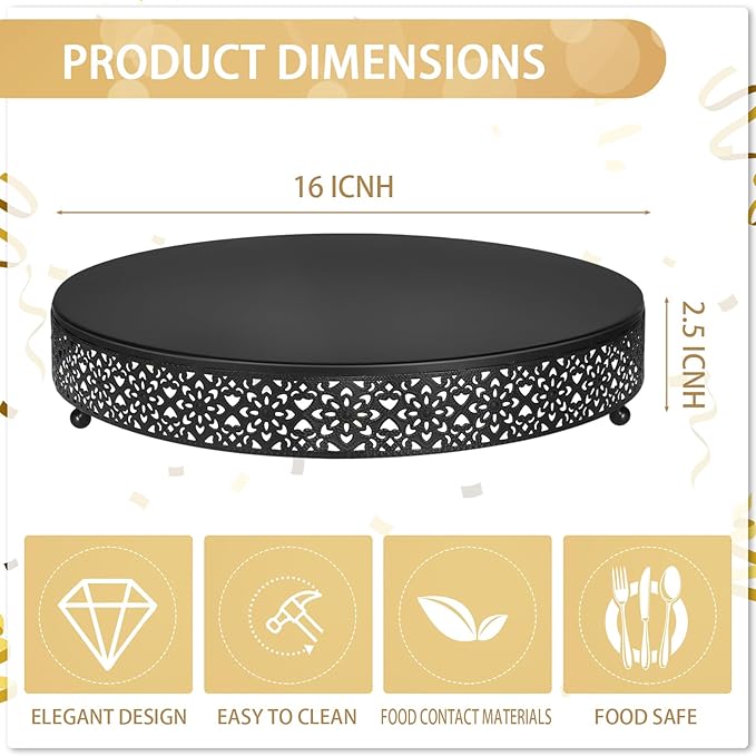 Wenqik Cake Stand 16 Inch Round Metal Cupcake Dessert Wedding Cake Stand Cookies Display Holder Fruit Serving Tray for Table Wedding Birthday Anniversary Party(Black)