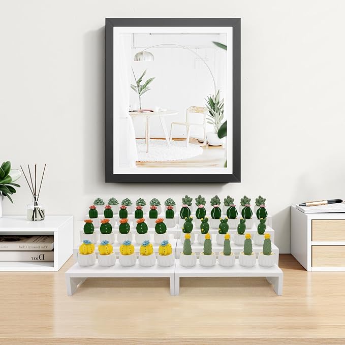Yikaroeli 2 Set Large White Display Risers Wood Riser Cupcake Display Stand 4 Tiered 8Pcs Rectangular Perfume Dessert Wooden Stands for Vendors Event,11"-8.6" Graduated Sizes