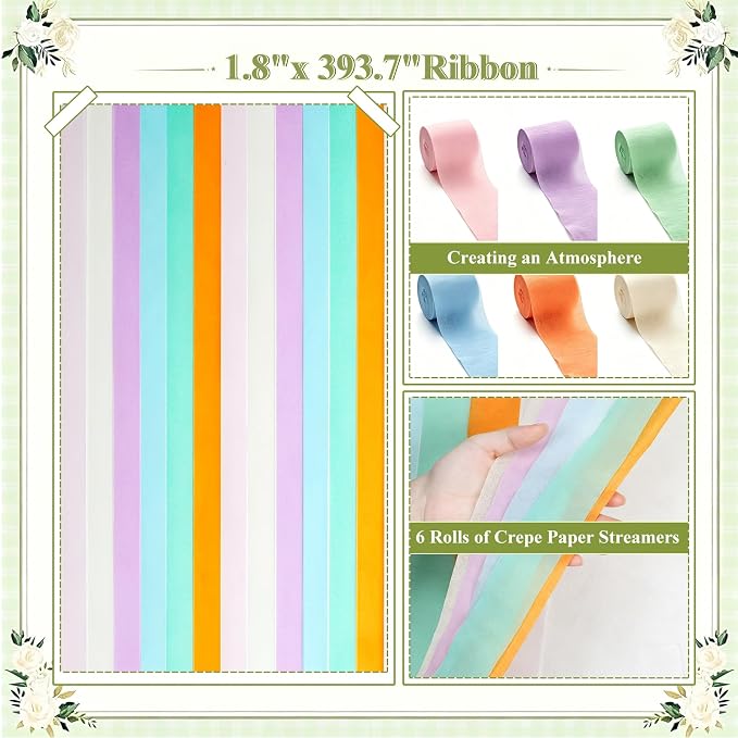 132 Pcs Pastel Birthday Party Balloons Decor with 197ft Crepe Paper Streamers Kits Rainbow Macaron Assorted Color Balloon Arch for Baby Shower Gender Reveal Ice Cream Party Wedding Unicorn