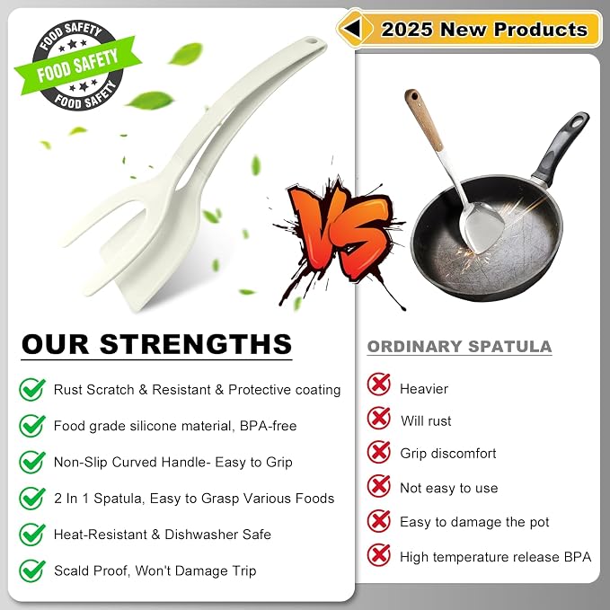 Silicone Spatula, BPA Free Kitchen Spatula, High Heat Resistant Rubber Spatulas, Ideal Kitchen Utensils for Non-Stick Pans, Sautéing, Frying, Baking, Turning and Flipping