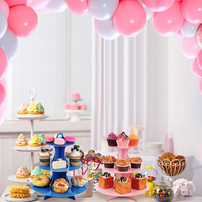 6 Set 3 Tier Cardboard Cupcake Stand Tiered Cake Holders Colorful Paper Dessert Stand Reusable Round 3 Tier Tower for Table Display Birthday Bridal Shower Party Supplies, 6 Colors