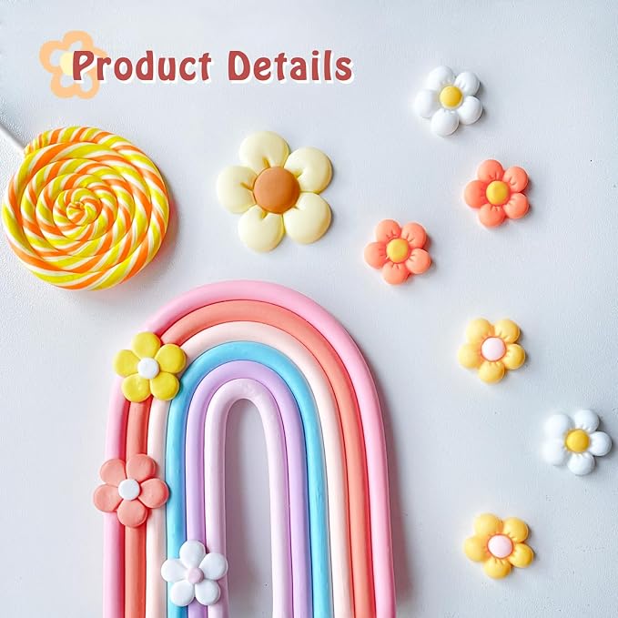 40 PCS Groovy Cake Topper Boho Cake Toppers Rainbow Cake Decoration Mini Balls Daisy Flower Cake Toppers for Retro Hippie Party Girl Birthday Party Groovy Boho Rainbow Wedding Party Supplies