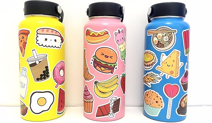 Cute Food Vinyl Stickers Pack for Water Bottles, Waterproof, Matte, 200 Pieces