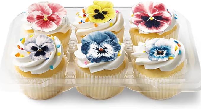 60 PCS Edible Flowers Cupcake Toppers Pansies Spring Edible Flowers Cake Decorations Bridal Shower Wafer Paper Flowers Cupcake Picks for Baby Shower Wedding Engagement Birthday Party Supplies