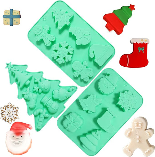Silicone Christmas Mold - 3 Pack Nonstick Chocolate & Candy Mold for Baking, Cake Decoration & Handmade Soap - Includes Xmas Tree, Santa & Snowman