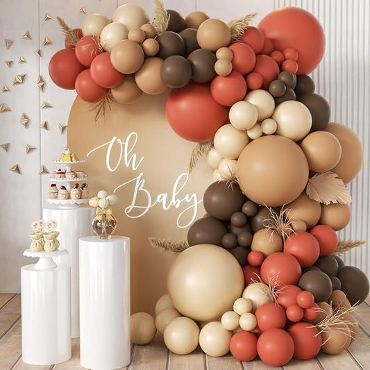 MEBAY Dusty Orange and Brown Balloon Arch Kit, 166Pcs Burnt Orange Camel Chocolate Brown Nude Balloons Garland for Boho Thanksgiving Autumn Baby Shower Fall Birthday Decorations
