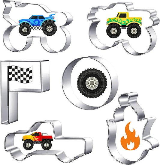 6 Pieces Truck Cookie Cutters Truck Party Favors Vintage Cookie Cutter Metal Mold Kids Birthday Game Gift for Home Baking Biscuit Party Supplies Kitchen