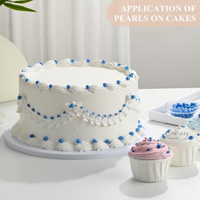Homankit Edible Royal Blue Pearl Sprinkles for Baking, 4 Sizes Mix Sugar Pearls Cake Decorations for Cupcake Toppers Cookie Decorating Birthday Party Wedding Valentines Easter Christmas Supplies