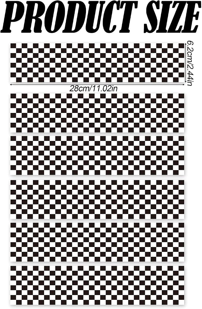 6pcs Edible Cake Borders, 28x6.2cm/11x2.44in Black White Checkered Race Car Theme Birthday Cake Decorations Pre-Cut Rice Wrap Paper Strips Decor for Racing Theme Image Party Kids Birthday