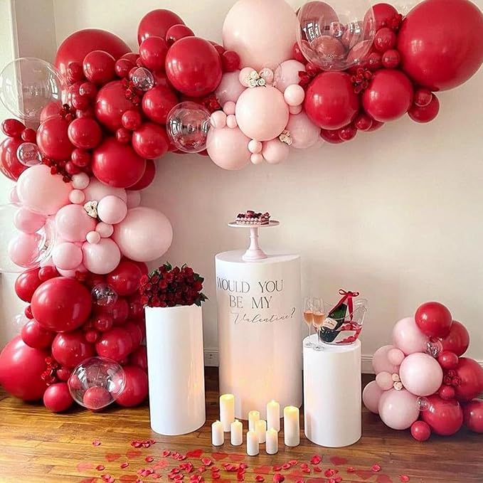 PartyWoo Red Pink and Gold Balloons, 140 pcs Ruby Red Pink and Chrome Gold Balloons Different Sizes Pack of 18 Inch 12 Inch 10 Inch 5 Inch for Balloon Garland or Arch as Birthday Party Decorations