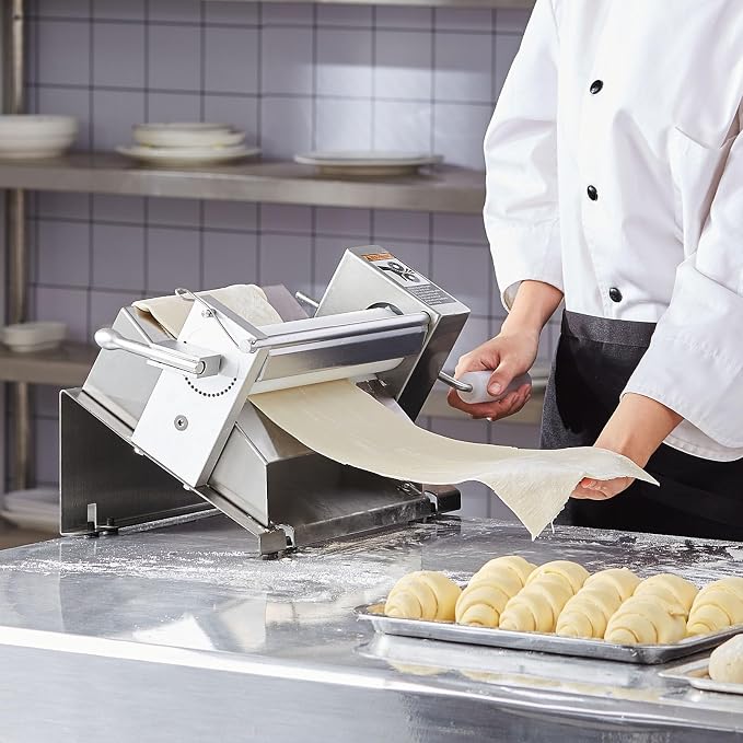 VEVOR Manual Dough Sheeter Machine, Puff Pastry Sheeter and Fondant Roller, Removable Handle, Panel, Roller for Easy Cleaning, Max 1/2 inch Adjustable Thickness, for Home or Small Commercial Kitchens