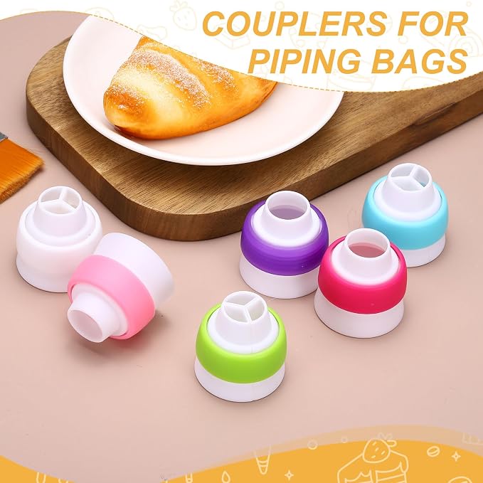 uxcell 4 Pcs Piping Tip Coupler, Plastic 3 and 1 Color Couplers Icing Frosting Piping Bag Reusable Russian Flower Mouth Cake Baker Decor Tools Kit for Nozzles Pastry Cupcake Tip, Rose Red