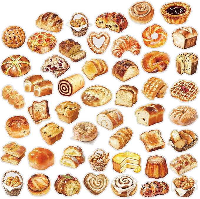 Bread Stickers,100pcs Aesthetic Cute Bakery Dessert Decals Realistic Breakfast Pastry Junk Journal Scrapbook Stickers for Laptop Notebook Planner Kawaii Kitchen Food Decor Craft Gift