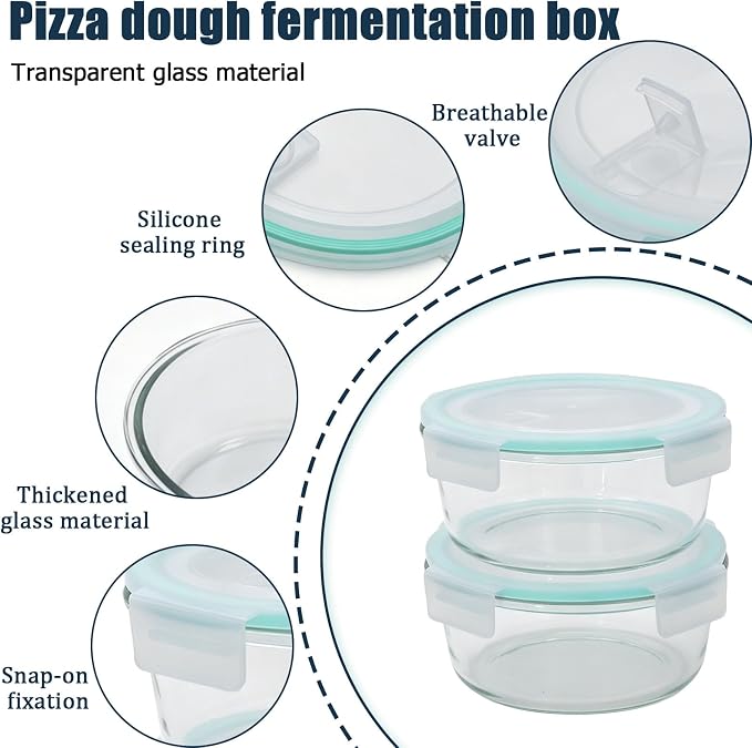 2 Pack Pizza Dough Proofing Basket, Proofing Box with Clear Airtight Lid, Food Storage Container for Bread, Fermentation Storage for Sourdough, Ideal for Daily Baking and Kitchen Organization