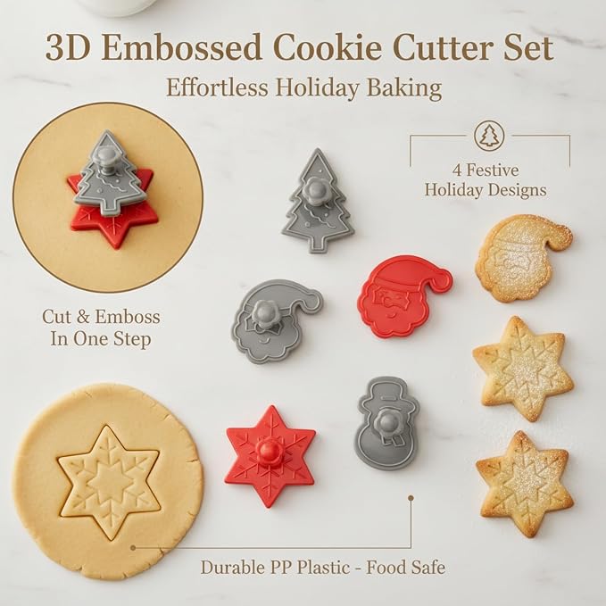 Essential Baking Tool: 3D Embossed Cookie Cutter Set, 4-Piece PP Plastic Cut and Stamp Tool Kit