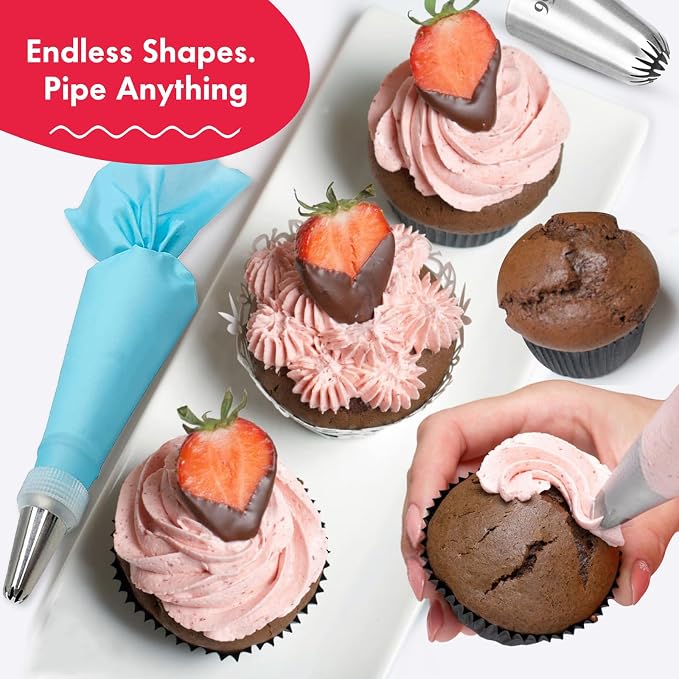 15PCS Stainless Steel Piping Tips Set - Cake Decorating Kit with 8 Nozzles, 2 Bags + Tools