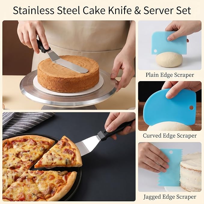 168Pcs Cake Pan Sets for Baking+ Cake Decorating Supplies, 6/8/10 Inch Round Cake Pan, 3 Nonstick Springform Cake Pans, Cheesecake Baking Pans withPiping Bags, 24 Pcs Nozzles, 3 Pcs Scrappers