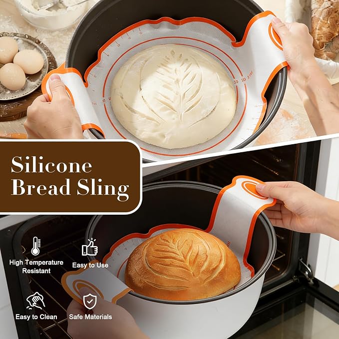 Sourdough Starter Kit – 10" Round + 9" Oval Banneton Baskets, Lame & Jar | Complete Bread Baking Supplies Set with Liner, Scraper, Whisk, Duster, Sling & Measuring Cups – for Bakers, Artisan Loaves