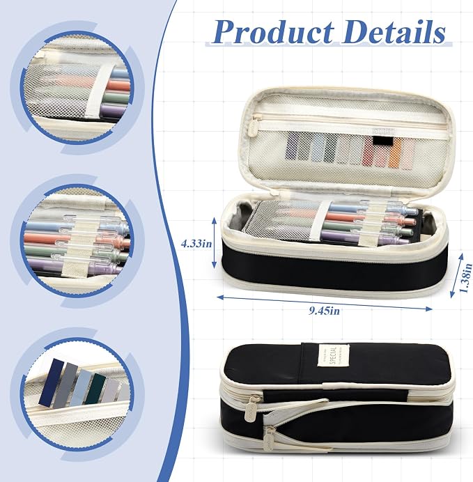 Jutom 39 Pcs Aesthetic Book Annotation Kit Highlighter with Case Bag Gel Pen Transparent Sticky Note Taking Bible Supplies(Black,Cute Style)