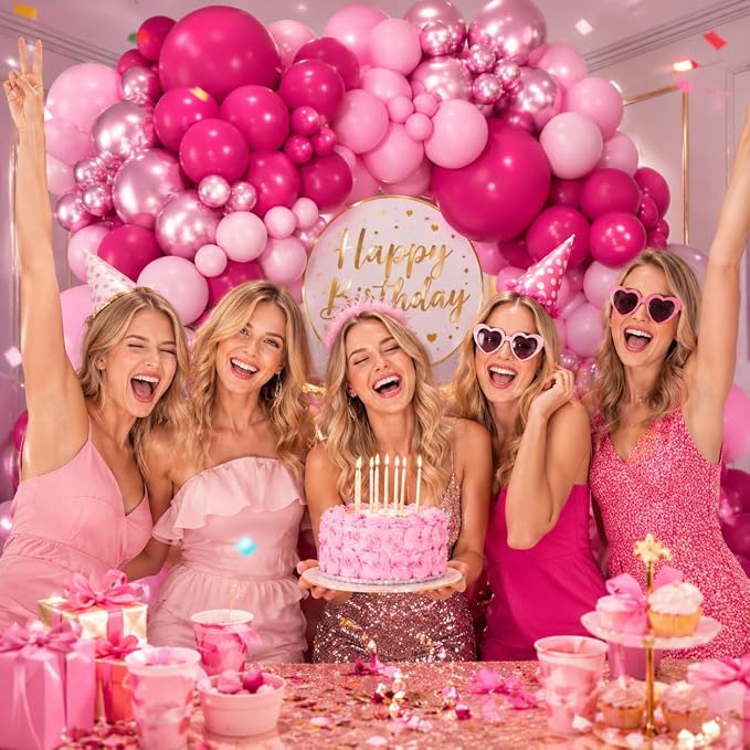 450Pcs Pink Balloons Garland Arch Kit - 18 12 10 5 Inch Different Sizes Hot Pink Metallic Pink Shades of Pink Latex Balloon for Girl Birthday Baby Shower Princess Wedding Party Decorations