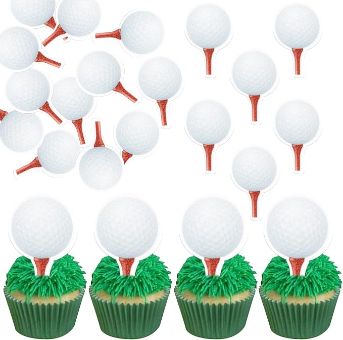 48 PCS Edible Golf Cupcake Toppers Wafer Paper Sports Ball Cupcake Picks Edible Golf Birthday Decorations for Sports Theme Baby Shower Kids Boys Girls Player Birthday Party Cake Decoration Supplies