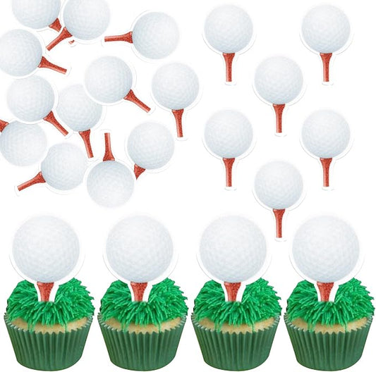 48 PCS Edible Golf Cupcake Toppers Wafer Paper Sports Ball Cupcake Picks Edible Golf Birthday Decorations for Sports Theme Baby Shower Kids Boys Girls Player Birthday Party Cake Decoration Supplies