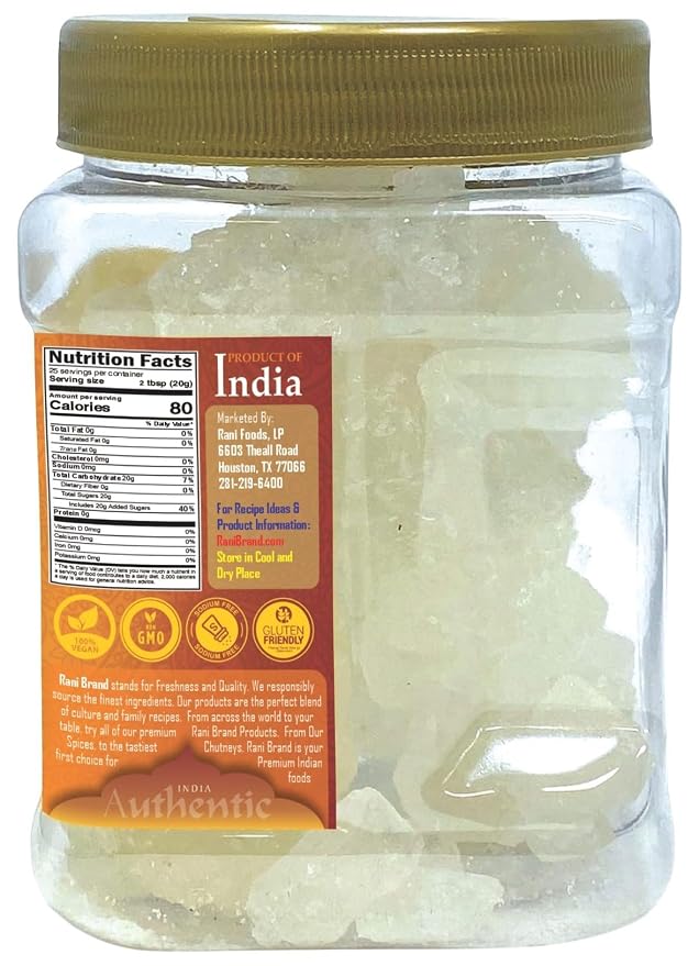 Rani Thread Misri (Rock Sugar/Dhaga Mishri) 17.5oz (1.1lbs) 500g PET Jar ~ All Natural | Gluten Friendly | No Colors | Vegan | Kosher | Indian Origin