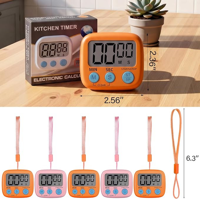 Weewooday 24 Pcs Small Digital Kitchen Timer Magnetic Back and Switch Minute Second Count up Countdown Big LCD Display Loud Alarm for Teacher Cooking Baking (Pink,Orange)