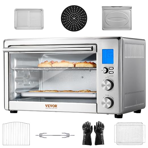 VEVOR Air Fryer Toaster Oven, 28L/29.6Qt Large Capacity 13 in 1 Functional Convection Oven, 1800W 2-Tier Toaster Ovens Countertop Combo with Wire Racks, Pizza Pan, Gloves, Home and Commercial Use