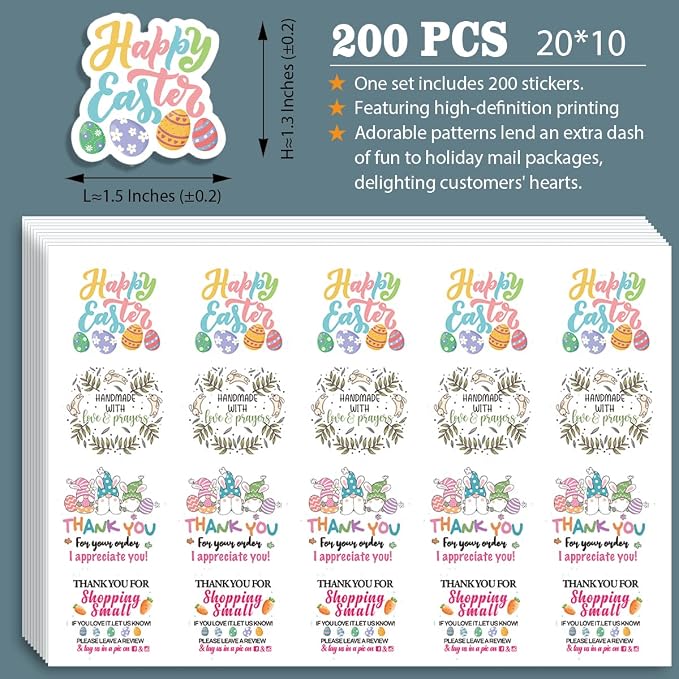 Easter Thank You Business Stickers, Happy Easter If You Love It Stickers for Small Business Handmade Envelope Packaging Package, 200 PCS
