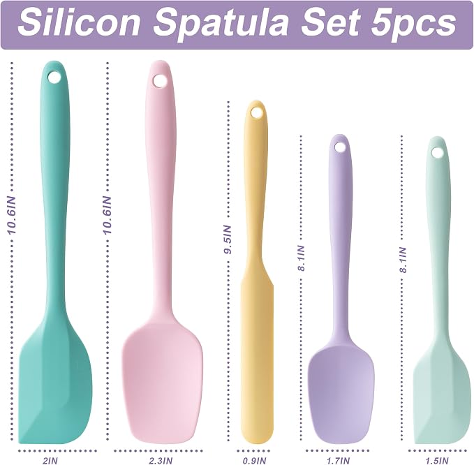Silicone Spatula Set, 5 Piece Food Grade Rubber Spatulas for Baking, Cooking, and Mixing High Heat Resistant Non Stick Dishwasher Safe BPA-Free (Multicolor 3)
