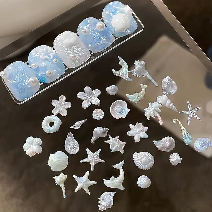 Ocean Nail Art Silicone Mold, 3D Seashell Starfish Conch Nail Charms Mold, Marine Theme Silicone Mold for Acrylic Gel Resin Nail Decoration, Reusable DIY Nail Accessories