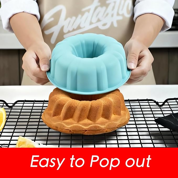 SOV silicone cake pan, silicone Cake Molds, Bakeware Non Stick 10 inch Pan for Jello,Gelatin,cake, Silicone Baking Molds for Cakes, Round Baking Pan (blue+1 pack)