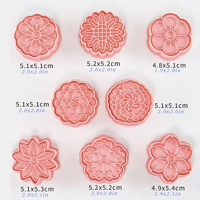 Flower Cookie Cutters Set 8 Pcs Fancy Floral Shaped Biscuits Baking Tools for Party Favors (Flowers E)