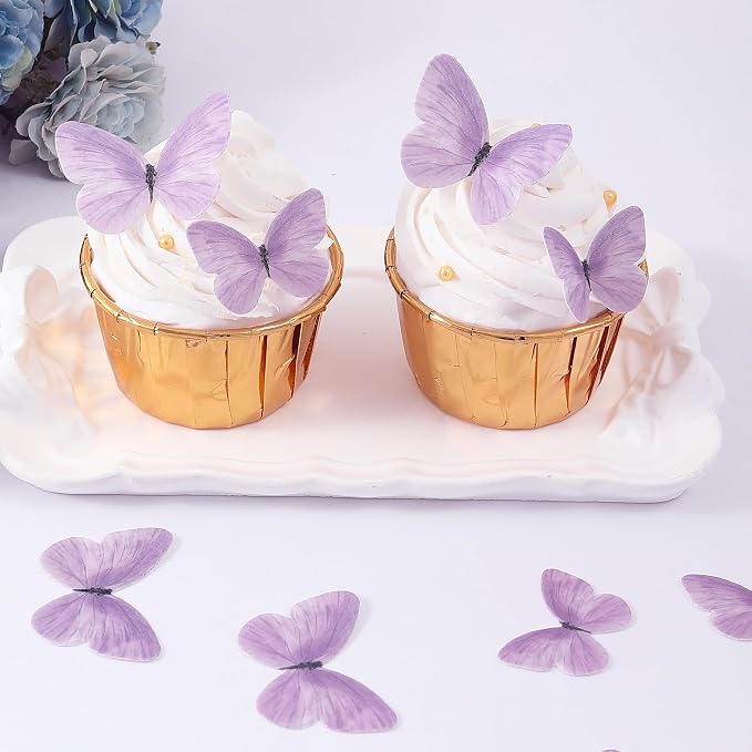 YOcity 58Pcs Edible Butterflies Cake Toppers Edible Butterfly Cupcake Toppers Wafer Paper Butterflies Edible Butterfly Cake Decorations for Wedding Birthday Party Cupcakes Decorating