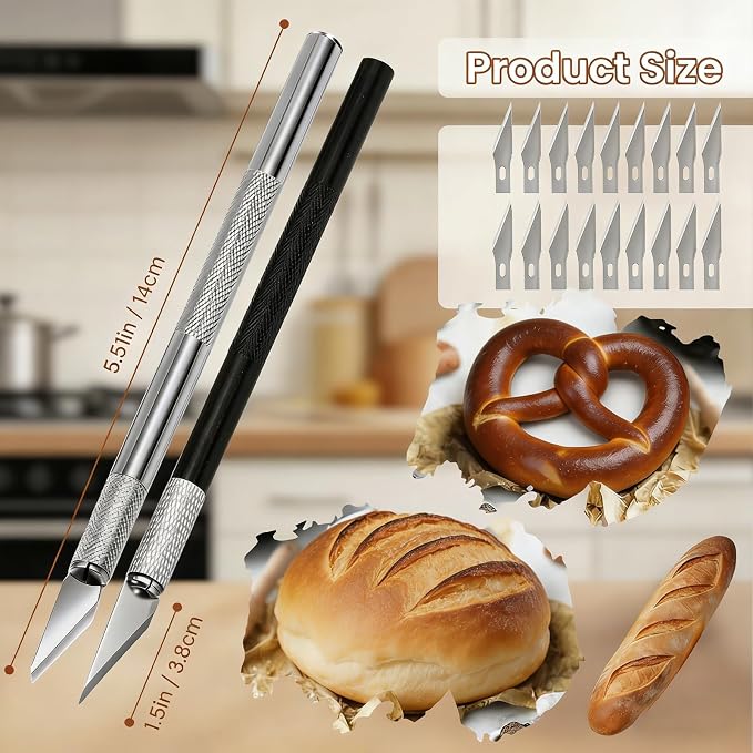 2pcs Upgraded Bread Lame with 20 Blades, Professional Sourdough Scoring Tool for Bread Scoring Tool, Safety Cover & Ergonomic Handle, Lame Breads Tools for Artisan Breads Making