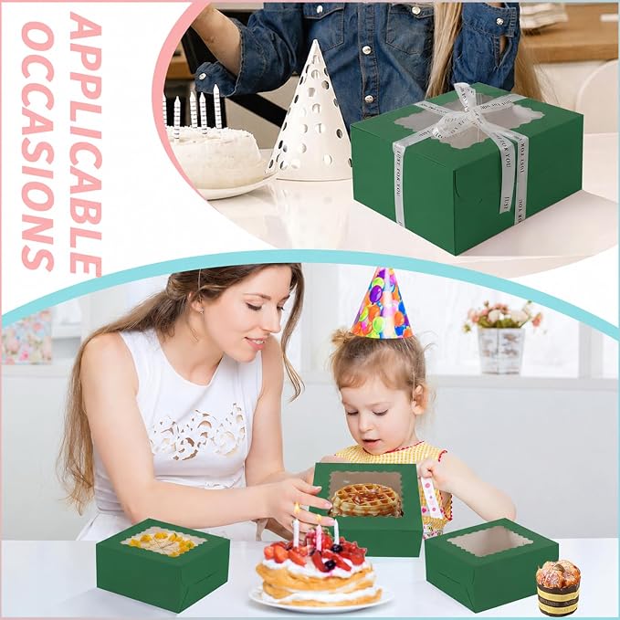 16pcs 10x10x5 Inches Cake Boxes,8pcs Green cake Box and 8pcs Boards,Cajas Pasteles for Disposable 10 inch Cake box with Window (Green, 10 * 10 * 5inch/16pcs)