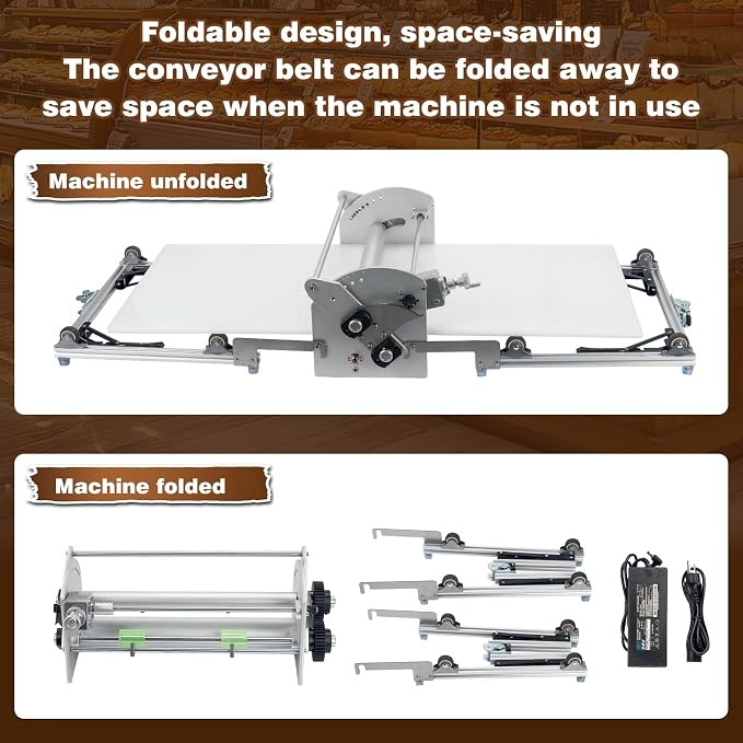 Electric Folding Dough Sheeter Machine, 10 Adjustable Thickness 2-30mm, Stainless Steel Dough Roller for Home Pastry Making& Commercial Bakeries