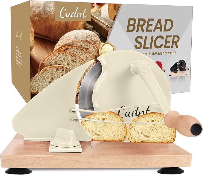 Manual Bread Slicer for Homemade Sourdough Bread, Add Metal Rails, Hand Crank Bread Slicer Machine with Scale Line and Suction Cup, Stainless Steel Blade Bread Cutter Adjustable Thickness