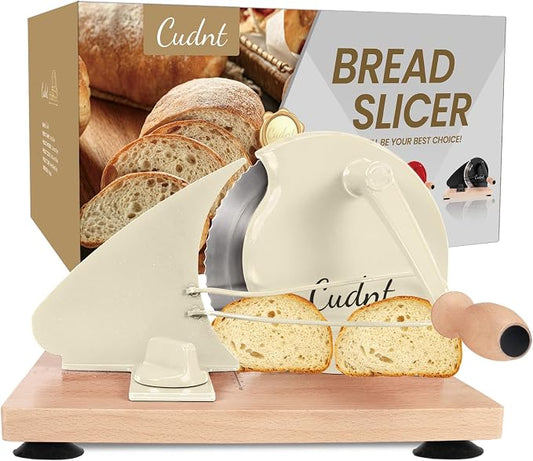 Manual Bread Slicer for Homemade Sourdough Bread, Add Metal Rails, Hand Crank Bread Slicer Machine with Scale Line and Suction Cup, Stainless Steel Blade Bread Cutter Adjustable Thickness