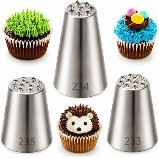 3pcs Grass Piping Tips, Stainless Steel Grass Icing Tip, Professional Cake Decorating Tips for Baking Cupcakes Cake Pastry Fur Hedgehog Spikes Bird Nests Decorating