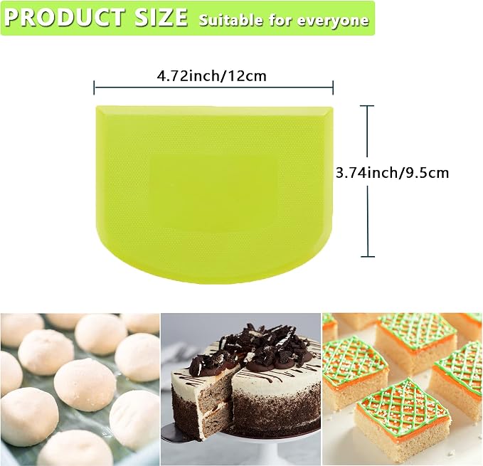 WAFJAMF 2 PCS Plastic Dough Scraper Bowl Scraper, Food-Grade Bench Scraper, Flexible Dough Cutter, Multipurpose Food Scrappers for Bread, Cake, Cream, Fondant(White+Green)