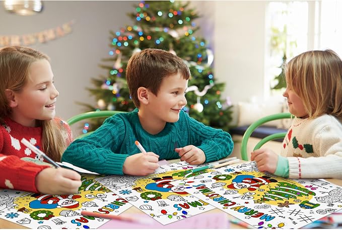 45pcs Christmas Disposable Coloring Placemats Xmas Crafts for Kids Christmas Party Favors Coloring Poster Holiday Party Supplies School Classroom Activities Paper Table Mats