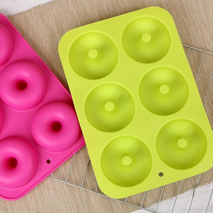 homEdge Silicone Donut Molds, 3-Pack of Non-Stick Food Grade Silicone Pans for Donut Baking – Green,Pink,Blue