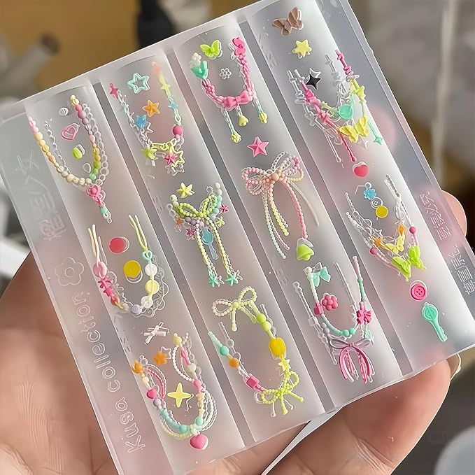 2Pcs 3D Nail Art Silicone Molds, Jewelry Necklace Chain Charms, Bow Star Pendant for UV Gel Acrylic DIY Craft Supplies