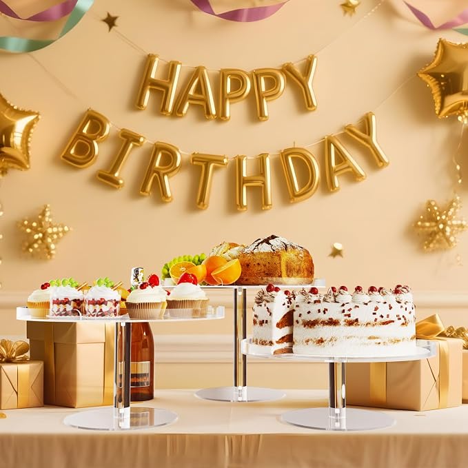 Bakzon Acrylic Cupcake Stand, Clear Dessert Dessert Table Display Set, Cupcake Tower Holder Display with Base for Wedding, Party, Baby Shower, 3 Set Round, Transparent