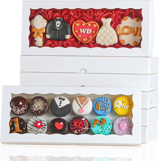 15pcs 12x5x1.5 Inch White Cookies Boxes with Window Bakery Boxes Macaron Boxes Cakesickle Boxes Chocolate Truffle Boxes Donut Treat Boxes for Christmas Valentine's Easter Mother's Day