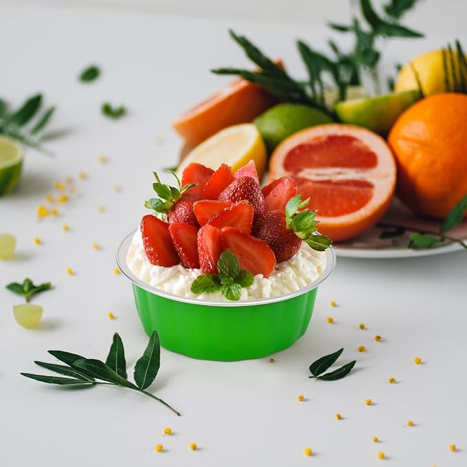 Beasea Disposable Ramekins 8oz, 50 Pack Foil Cups with Lids Cupcake Cups Grass Green Aluminum Foil Cups Creme Brulee Muffin Cupcake Baking Cup Mini Pudding Cake Tins for Party Wedding Birthday