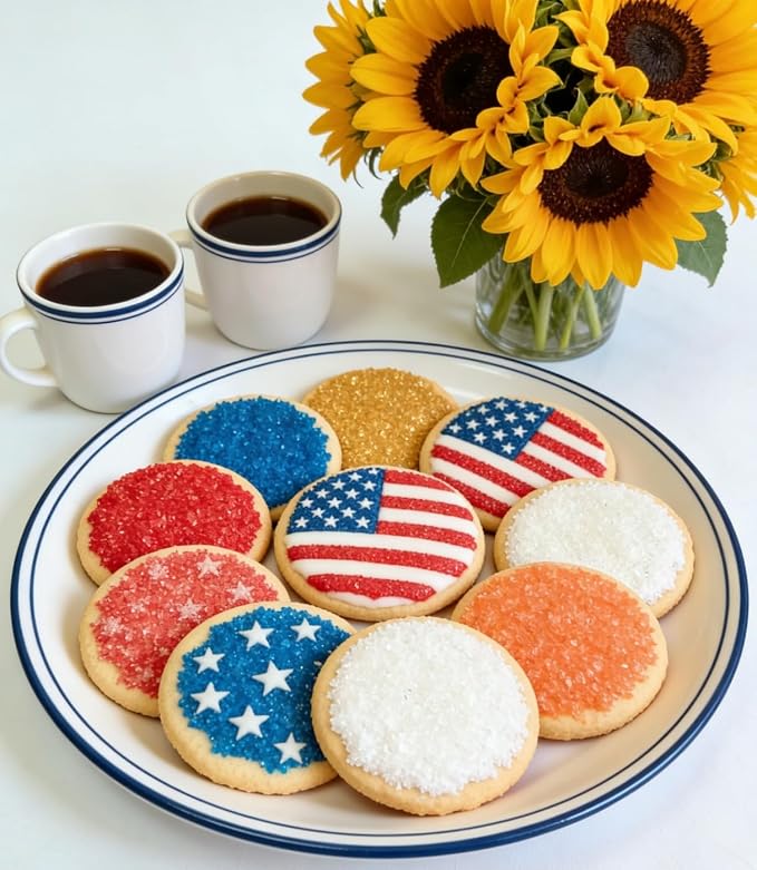 HeDeon&Rles Edible Patriotic Sanding Sugar Crystals Red White Blue Gold Orange Sparkling Sugar Crystals for Baking Icing Cookie Pancake Cake Toppers Independence Day Halloween Christmas Supplies